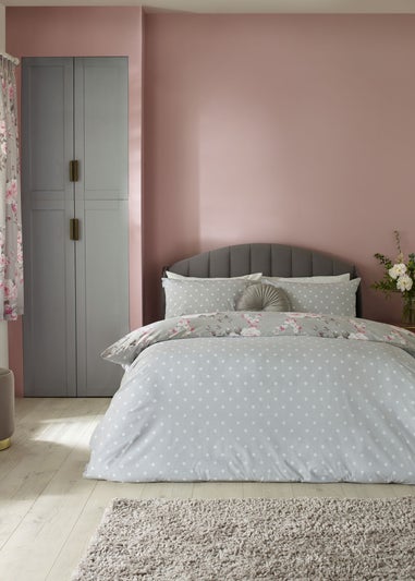 Catherine Lansfield Grey Canterbury Floral Reversible Duvet Cover Set with Pillowcases