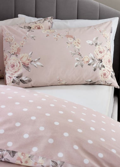 Catherine Lansfield Blush Pink Canterbury Floral Reversible Duvet Cover Set with Pillowcases