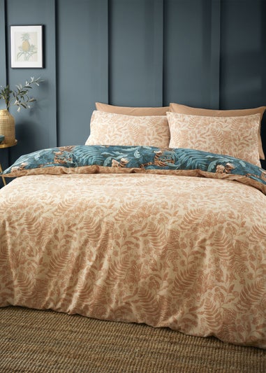 Catherine Lansfield Green Tropic Tiger Leaf Reversible Duvet Cover Set with Pillowcases