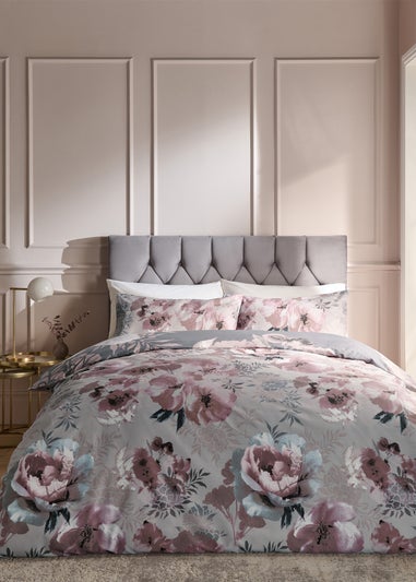 Catherine Lansfield Grey Dramatic Floral Reversible Duvet Cover Set with Pillowcases