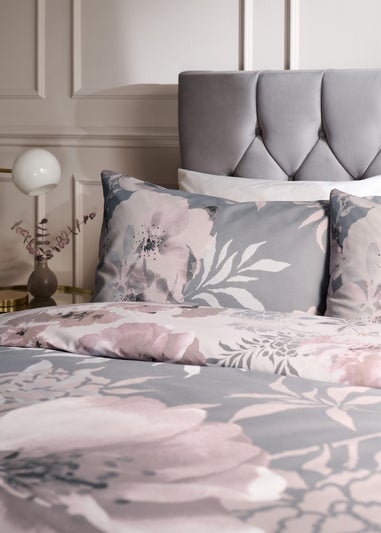 Catherine Lansfield Grey Dramatic Floral Reversible Duvet Cover Set with Pillowcases