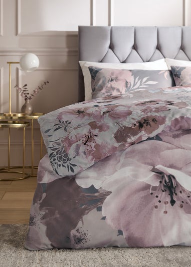 Catherine Lansfield Grey Dramatic Floral Reversible Duvet Cover Set with Pillowcases