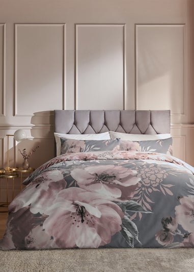 Catherine Lansfield Grey Dramatic Floral Reversible Duvet Cover Set with Pillowcases