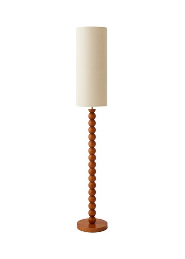 ValueLights Wyatt Linen Tall Lamp Shade Walnut Wood Bobbin Floor Lamp