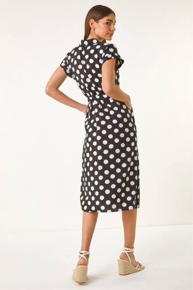 Roman Black Spot Print Belted Midi Dress