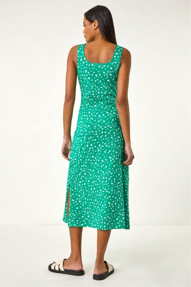 Roman Green Cotton Speckled Print Midi Dress