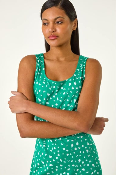 Roman Green Cotton Speckled Print Midi Dress