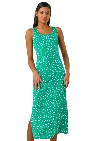 Roman Green Cotton Speckled Print Midi Dress