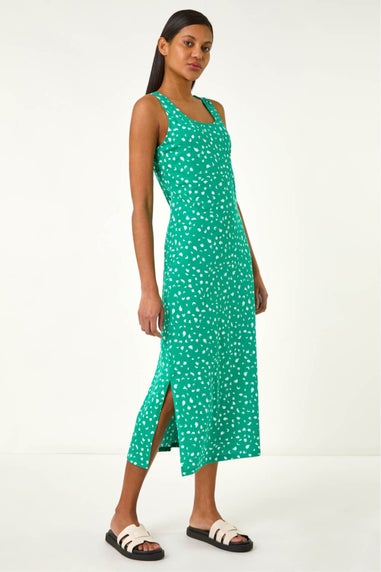 Roman Green Cotton Speckled Print Midi Dress