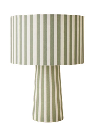 ValueLights Thorley Green Stripe Drum Shade Full Fabric Table Lamp