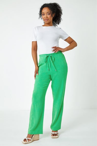 Roman Green Petite Linen Mix Elastic Waist Tie Front Trousers