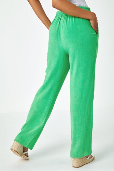Roman Green Petite Linen Mix Elastic Waist Tie Front Trousers