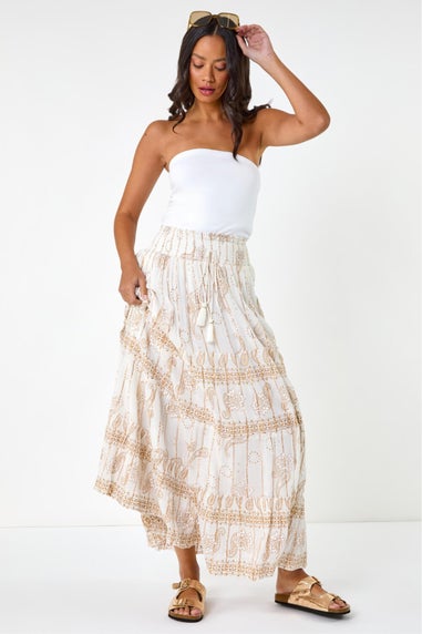 Dusk White Dusk Paisley Print A-Line Maxi Skirt