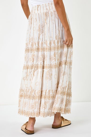 Dusk White Dusk Paisley Print A-Line Maxi Skirt