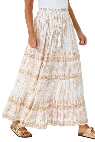 Dusk White Dusk Paisley Print A-Line Maxi Skirt