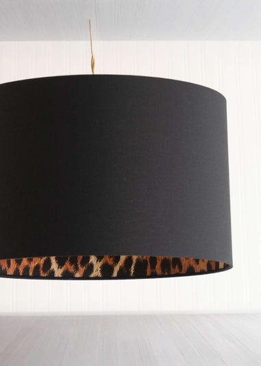 ValueLights Oasis Black Fabric with Leopard Print Inner Drum Ceiling Large Lamp Shade