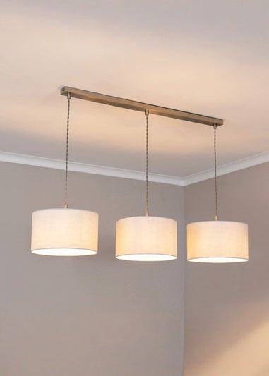 ValueLights Reni White Drum Shade 3 Drop Bar Diner Ceiling Pendant Light