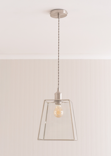 ValueLights Susie Glass Lantern Lamp Shade Brushed Chrome Single Ceiling Pendant Light