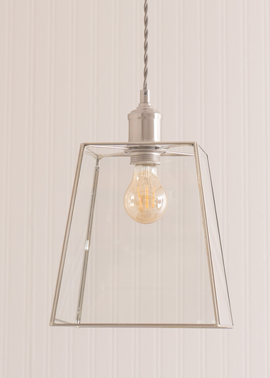 ValueLights Susie Glass Lantern Lamp Shade Brushed Chrome Single Ceiling Pendant Light