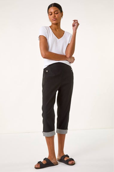 Roman Black Contrast Stripe Cropped Stretch Trouser
