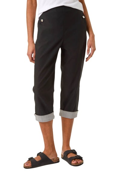 Roman Black Contrast Stripe Cropped Stretch Trouser
