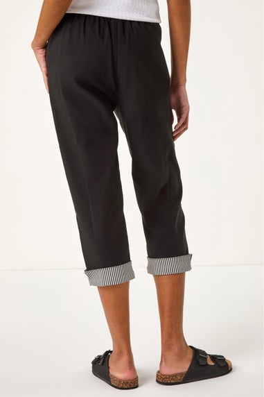 Roman Black Contrast Stripe Cropped Stretch Trouser