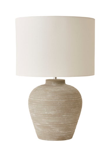ValueLights Reid Linen Drum Shade Ribbed Ceramic Large Table Lamp