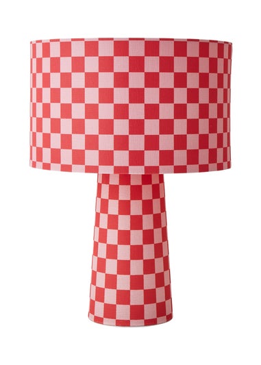 ValueLights Pritchard Pink Checkerboard Drum Shade Full Fabric Table Lamp