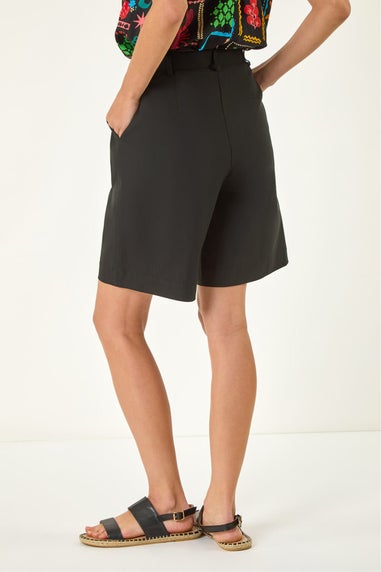 Roman Black Buttoned Wide Leg Stretch Shorts
