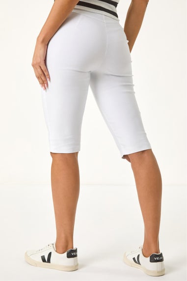 Roman White Buttoned Pocket Cropped Shorts