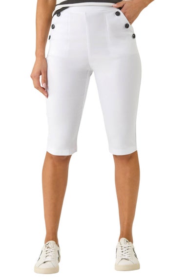 Roman White Buttoned Pocket Cropped Shorts
