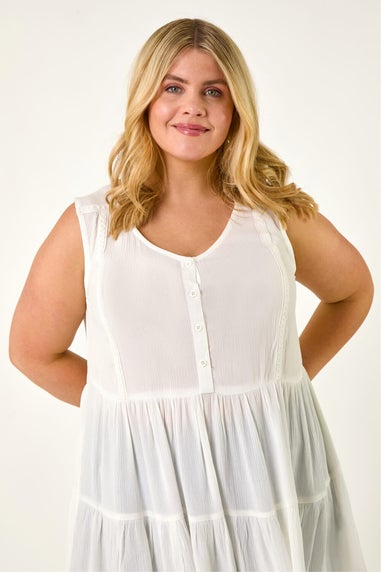Roman Ivory Curve Lace Woven Button Vest