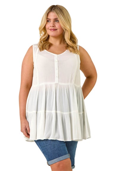 Roman Ivory Curve Lace Woven Button Vest