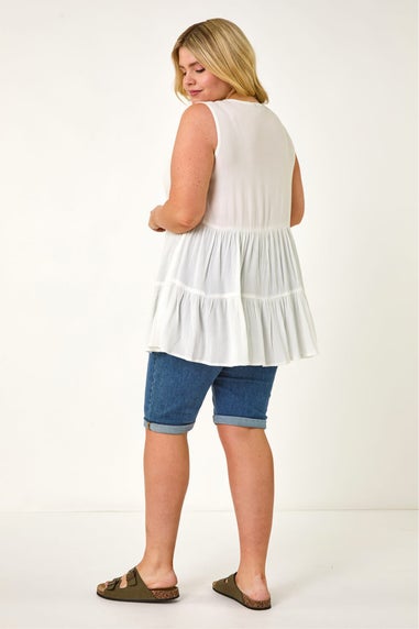 Roman Ivory Curve Lace Woven Button Vest