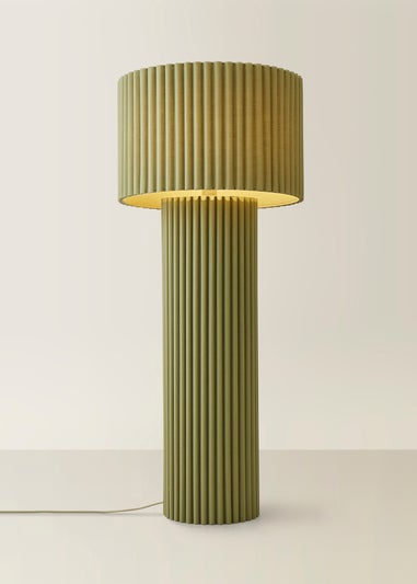 ValueLights Lenny Drum Lamp Shade Colour Drench Ribbed Fabric Midi Floor Lamp