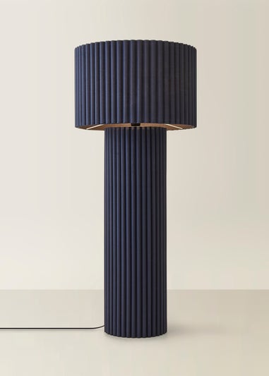 ValueLights Lenny Drum Lamp Shade Colour Drench Ribbed Fabric Midi Floor Lamp