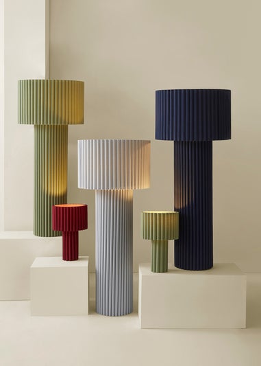 ValueLights Lenny Drum Lamp Shade Colour Drench Ribbed Fabric Midi Floor Lamp