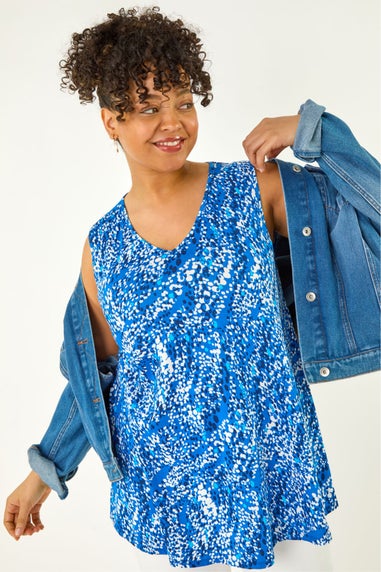 Roman Blue Curve Printed Swing Vest Top