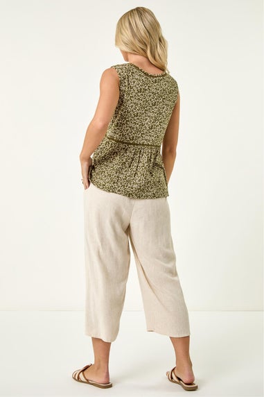 Roman Khaki Petite Floral Print Trim Vest Top