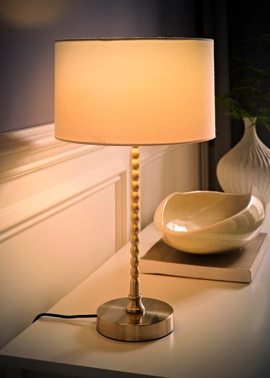 ValueLights Maeve Black Fabric Drum Lamp Shade Bobbin Bobble Table Lamp