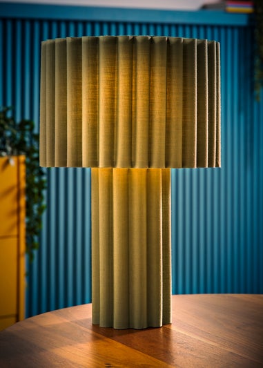 ValueLights Lenny Drum Lamp Shade Colour Drench Ribbed Full Fabric Table Lamp