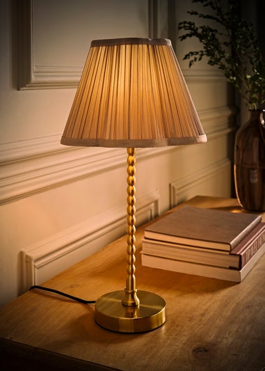 ValueLights Maeve Light Grey Pleated Faux Silk Scallop Shade Bobbin Table Lamp