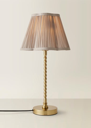 ValueLights Maeve Light Grey Pleated Faux Silk Scallop Shade Bobbin Table Lamp