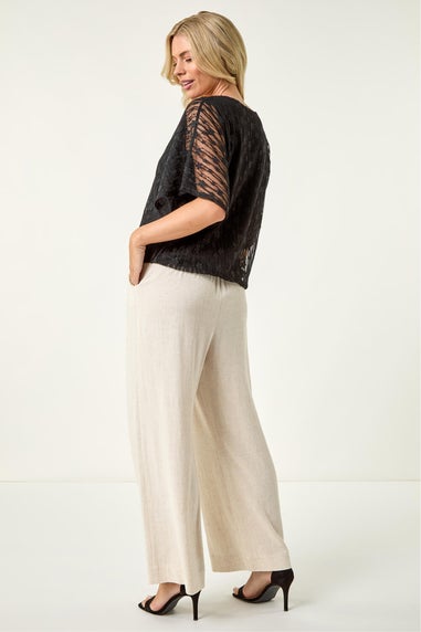 Roman Black Petite Mesh V-Neck Blouson Top