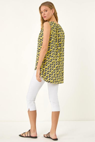 Roman Yellow Geo Print Pleat Front Vest Top