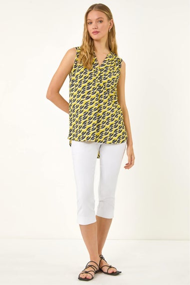 Roman Yellow Geo Print Pleat Front Vest Top