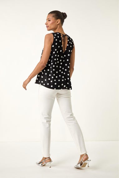 Roman Black Spot Print Tie Detail Vest Top