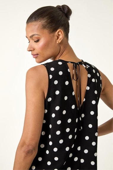 Roman Black Spot Print Tie Detail Vest Top