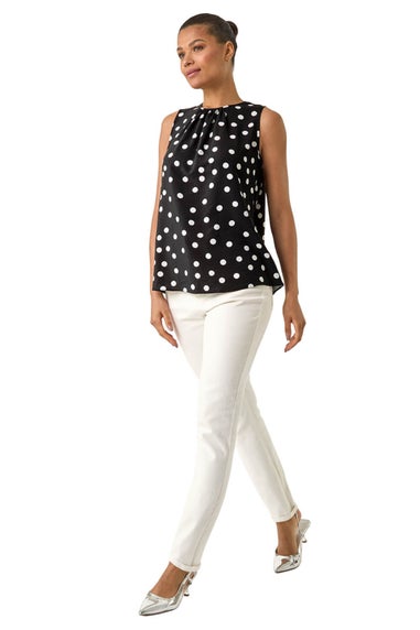 Roman Black Spot Print Tie Detail Vest Top