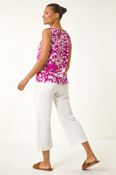 Roman Magenta Aztec Print Buttoned Back Vest Top